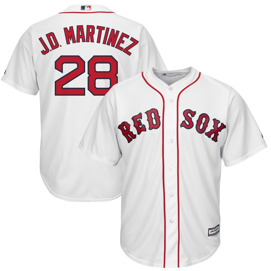 ليب ستيك Men's Boston Red Sox #28 J.D. Martinez Majestic Scarlet 2018 World Series Cool Base Player Number Jersey طباعة الاستنسل